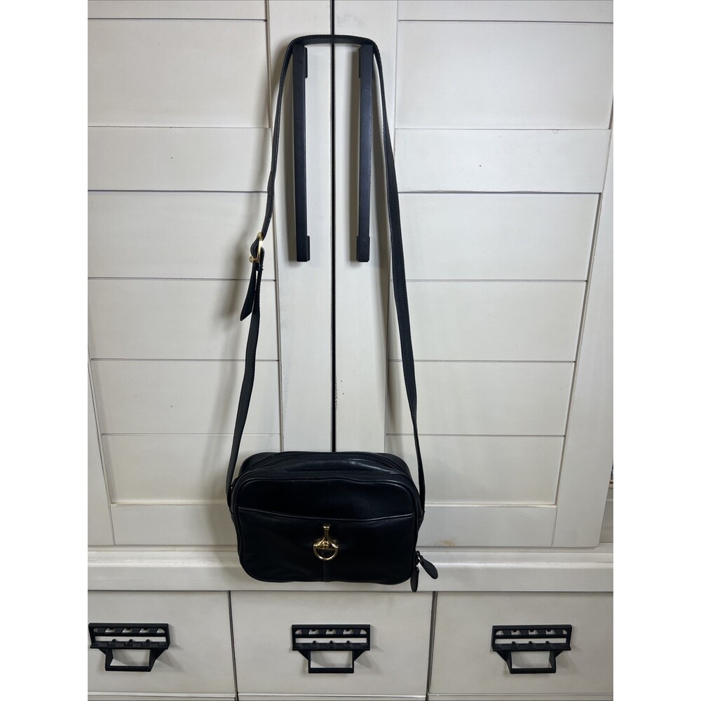 Etienne Aigner Vintage Black Small Crossbody Handbag Leather Multi pocket Bag
